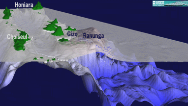 Initial tsunami wavefield - local view to southeast